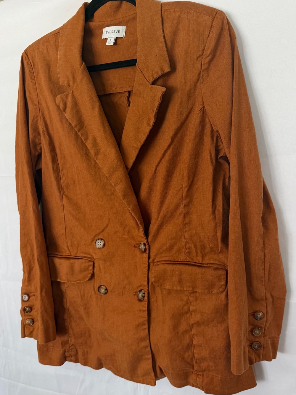 Evereve Linen Blend Blazer Women’s Small Caramel Tan Double Breasted w Pockets - Picture 3 of 11